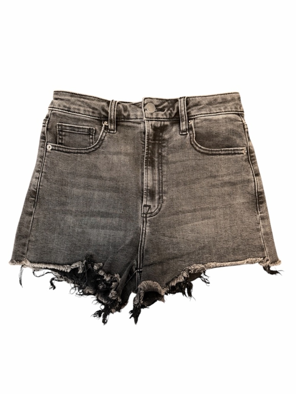 Altar’d State High-Rise Frayed Hem Black Denim Shorts - 27 - 2” inseam
